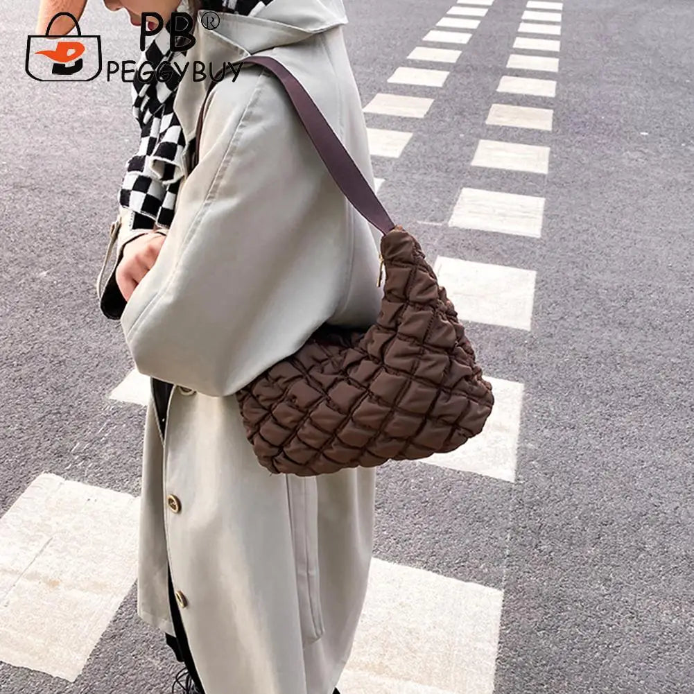 Quilted Cotton Padded Shoulder Bag Travel Zipper Mini Handbags