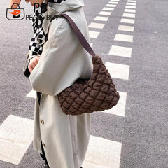 Quilted Cotton Padded Shoulder Bag Travel Zipper Mini Handbags