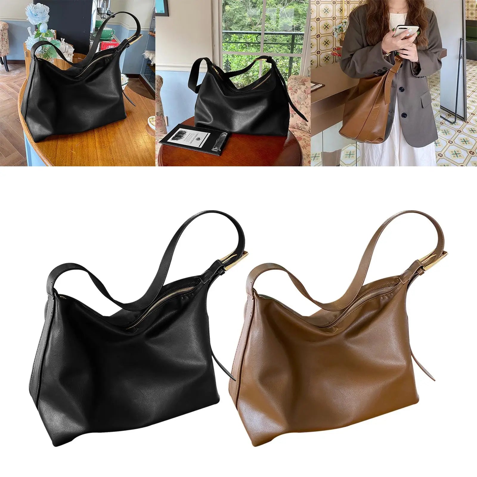 Leather Shoulder Bag for Women Adjustable Strap Hobo Handbag