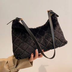 Soft Fluffy Rhombus Shoulder Bag Winter Handbag