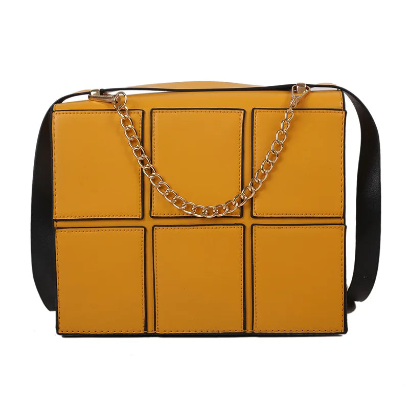 Patch Work Square Shoulder Bag Chain Ladies Handbag