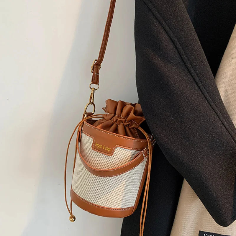 PU Leather Bucket Bag Crossbody Handbag Shoulder Purse Drawstring