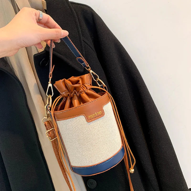 PU Leather Bucket Bag Crossbody Handbag Shoulder Purse Drawstring