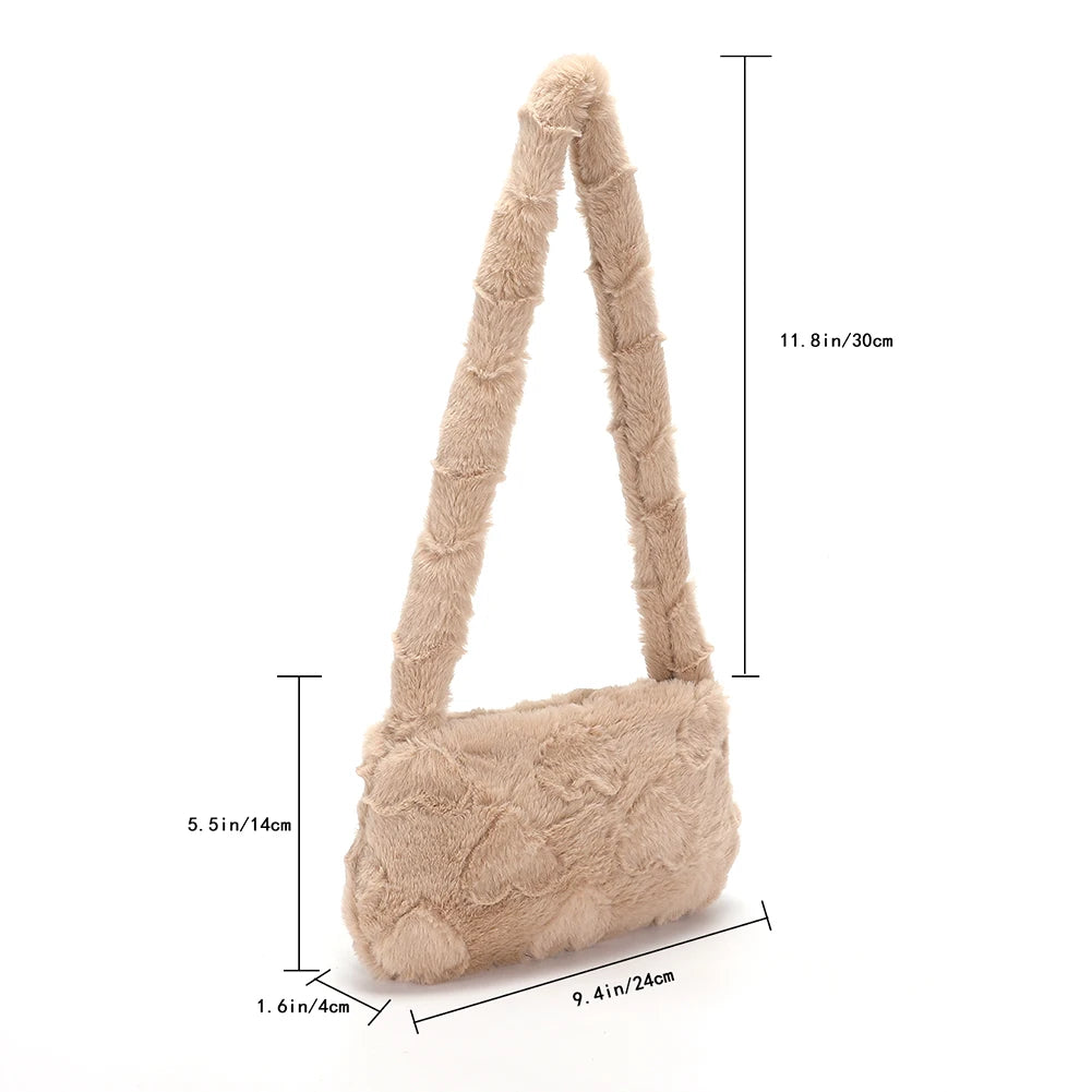 Heart Plush Shoulder Bag for Women