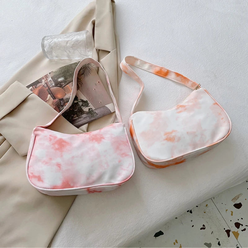 Tie Dye Top-Handle Handbag Women Shoulder Bag Underarm Travel Polyester