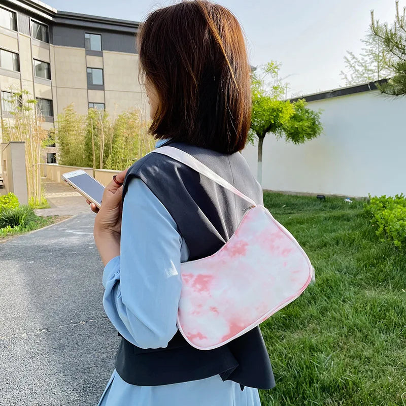 Tie Dye Top-Handle Handbag Women Shoulder Bag Underarm Travel Polyester
