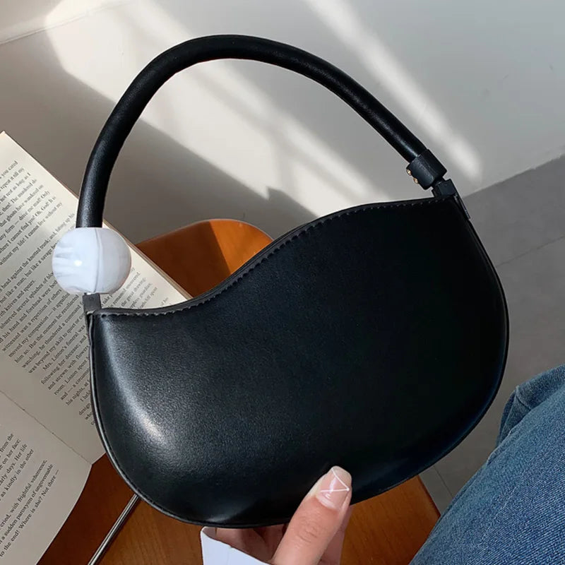 Green Yellow Shoulder Bag PU Leather Half Moon Party Wrist Bag