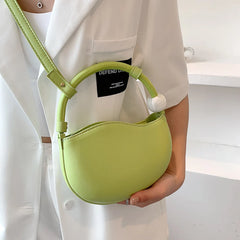 Green Yellow Shoulder Bag PU Leather Half Moon Party Wrist Bag