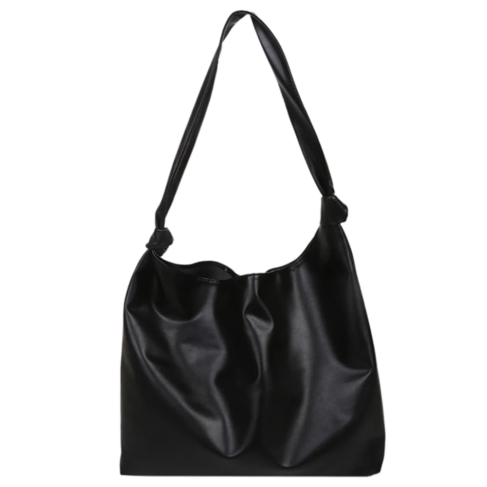 Solid PU Leather Shoulder Bag Large Capacity Shopping Tote