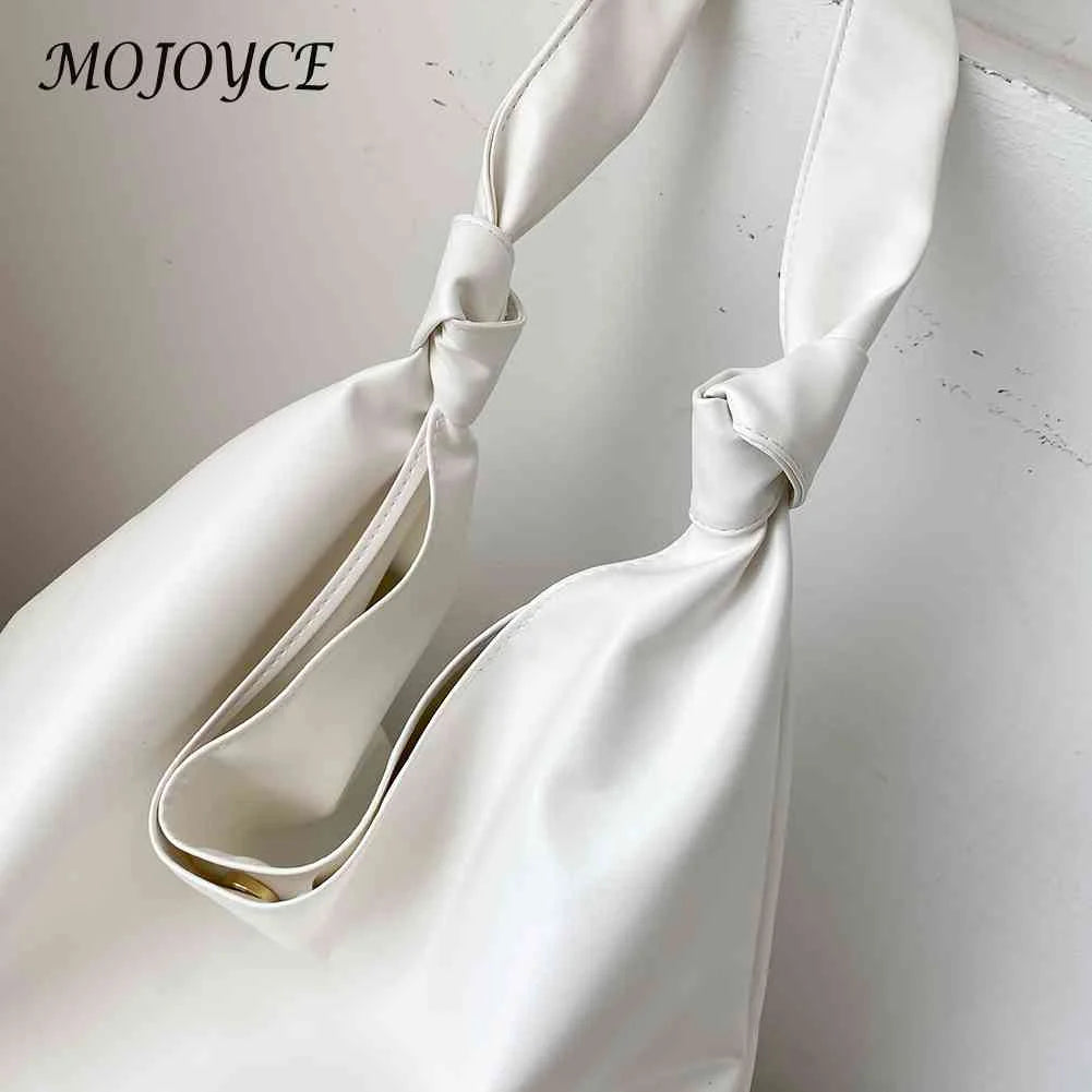 Solid PU Leather Shoulder Bag Large Capacity Shopping Tote