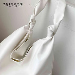 Solid PU Leather Shoulder Bag Large Capacity Shopping Tote
