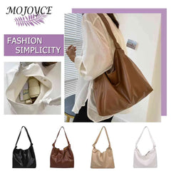 Solid PU Leather Shoulder Bag Large Capacity Shopping Tote