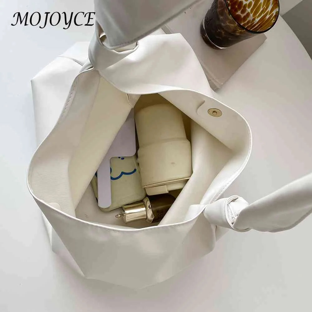 Solid PU Leather Shoulder Bag Large Capacity Shopping Tote