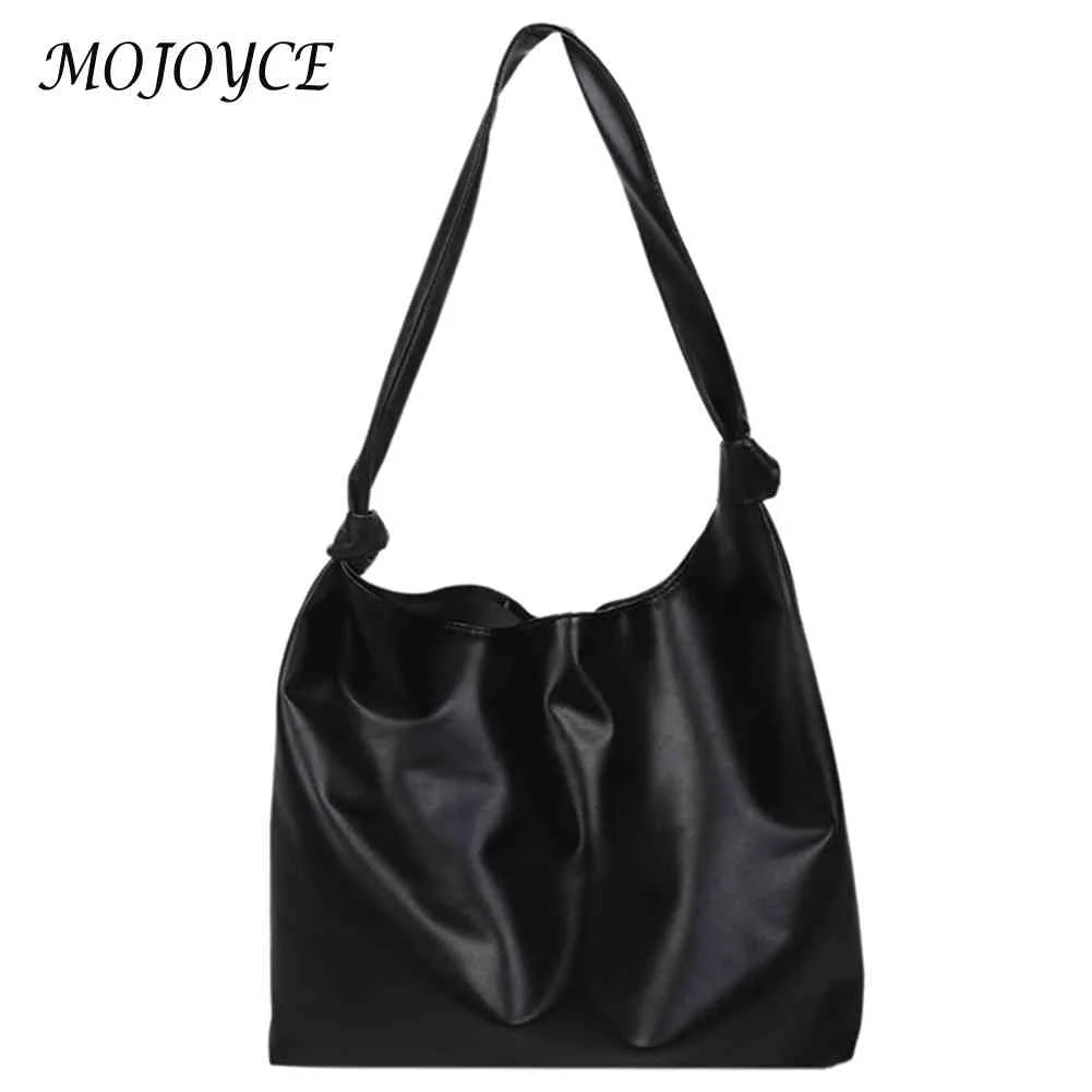 Solid PU Leather Shoulder Bag Large Capacity Shopping Tote