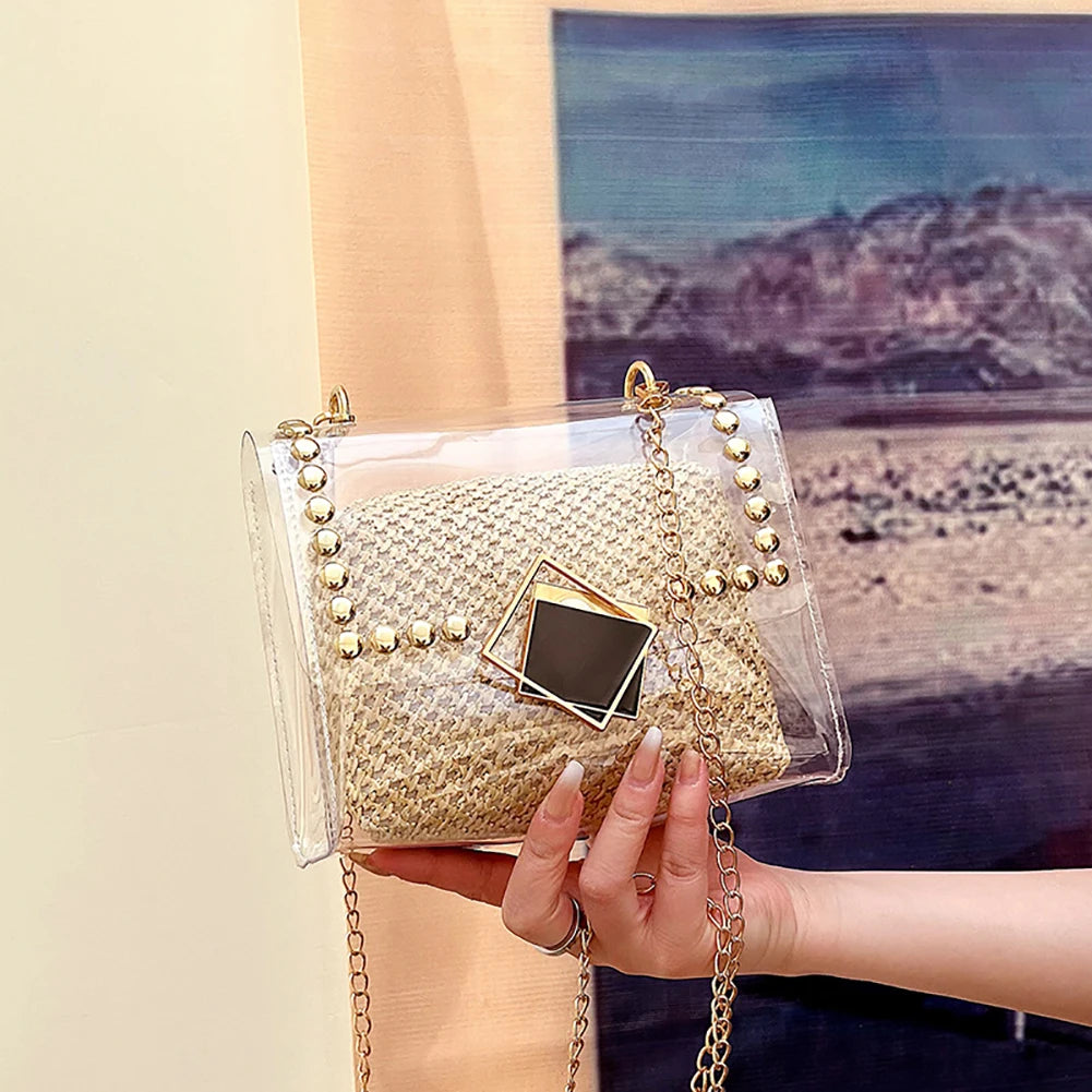 Straw Crossbody Shoulder Bag Beach Rattan Handbag for Women