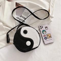 Women Tai Chi Messenger Bags Small PU Leather Round Shoulder Bags