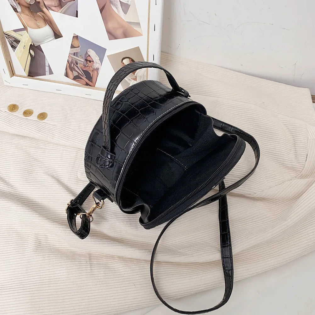 Women Tai Chi Messenger Bags Small PU Leather Round Shoulder Bags
