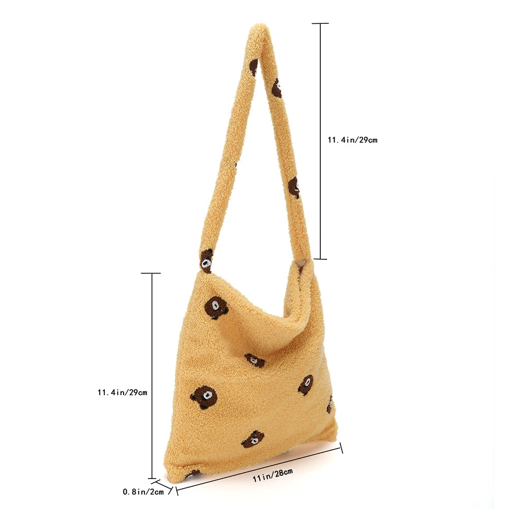 Plush Animal Pattern Hobos Shoulder Bag