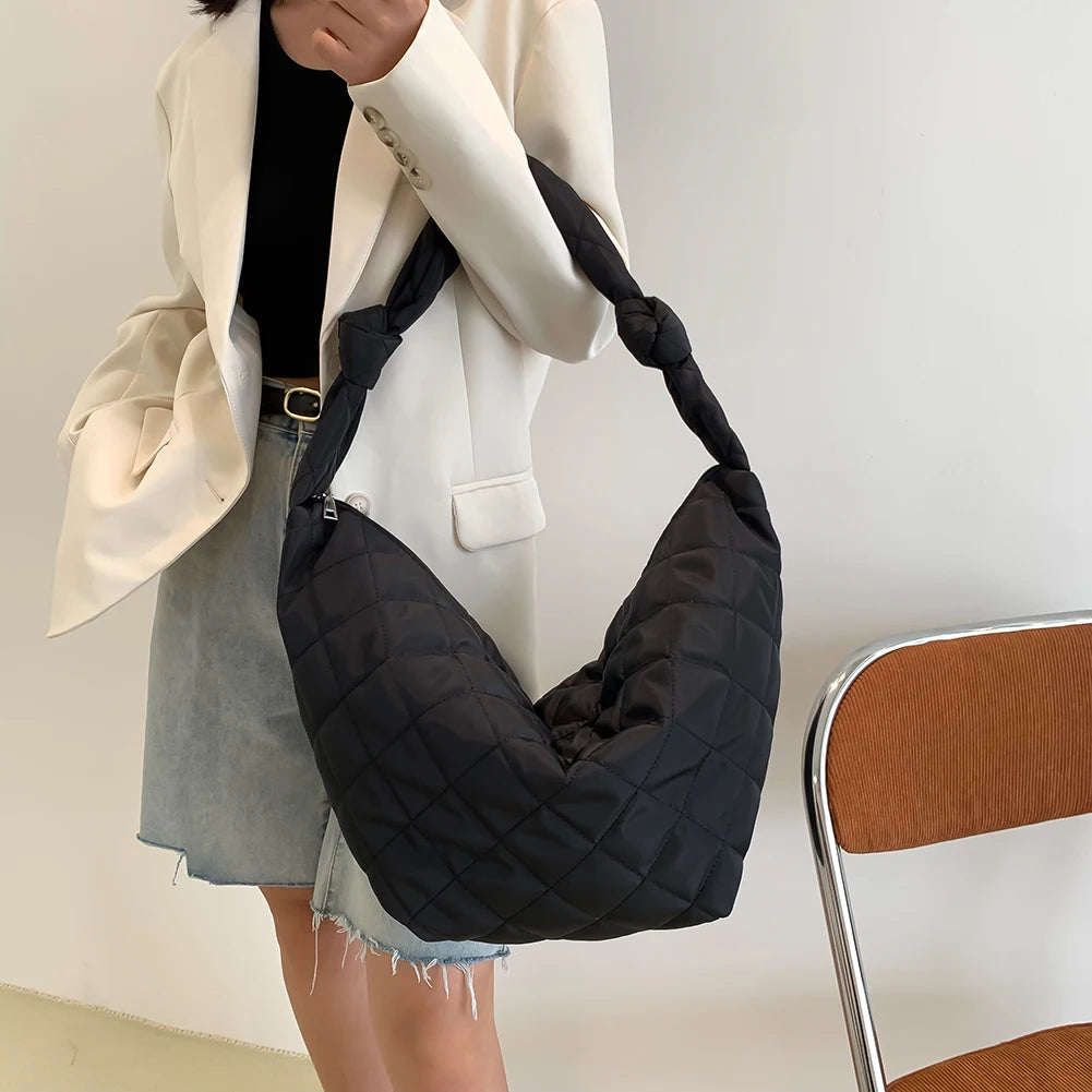 Women Top-handle Handbags Solid Cotton Padded Shoulder Handbags