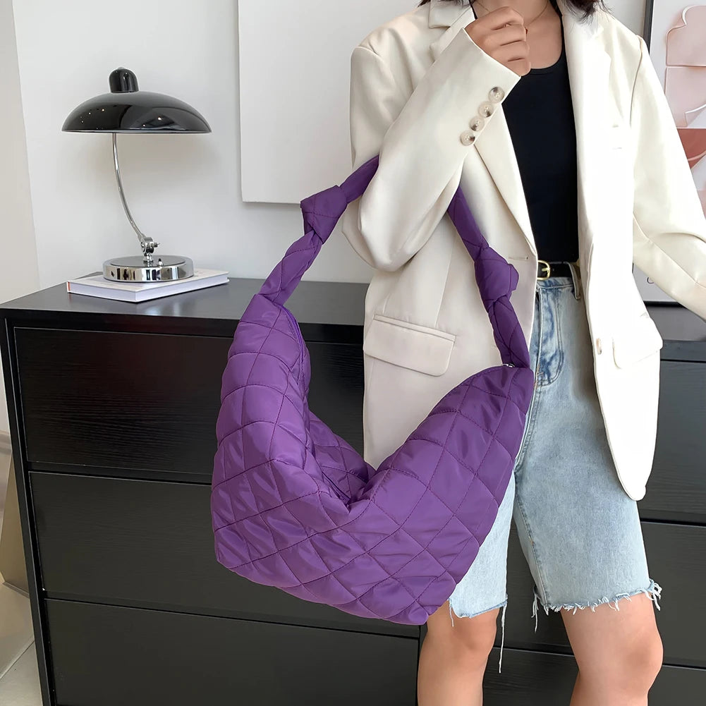 Women Top-handle Handbags Solid Cotton Padded Shoulder Handbags