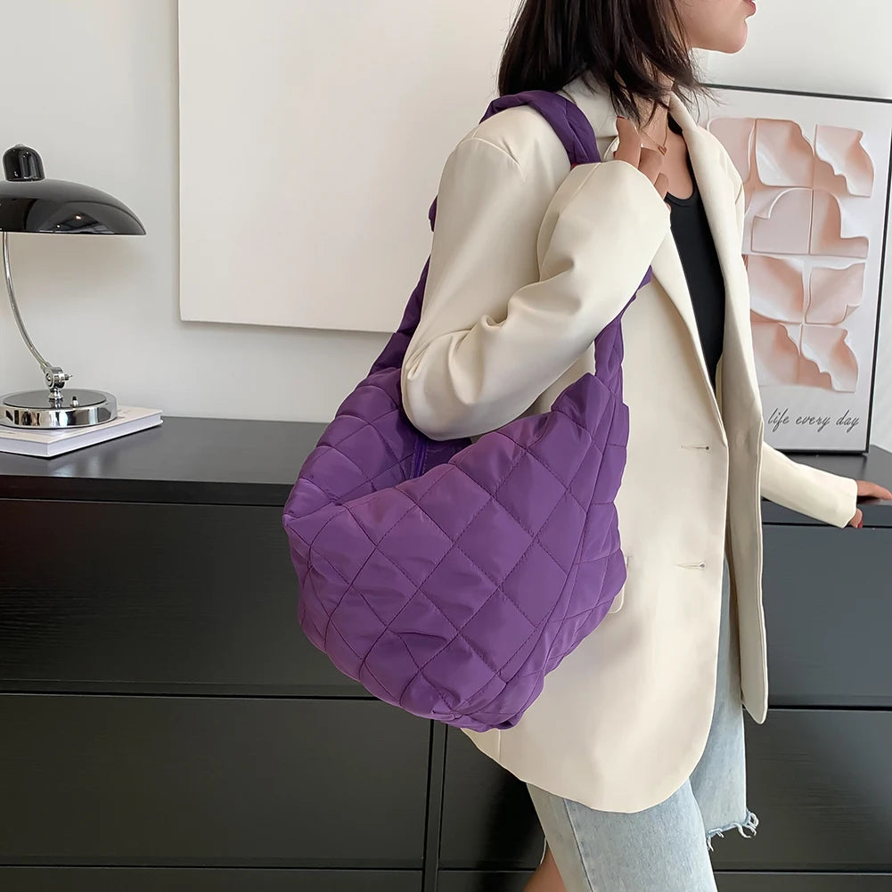 Women Top-handle Handbags Solid Cotton Padded Shoulder Handbags