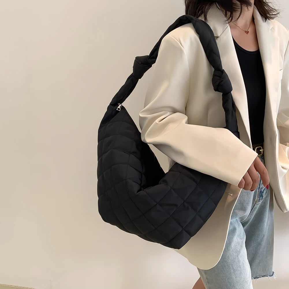 Women Top-handle Handbags Solid Cotton Padded Shoulder Handbags