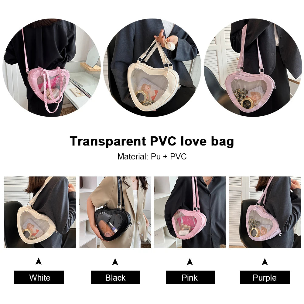 Heart Shaped PVC Transparent Shoulder Bag for Women