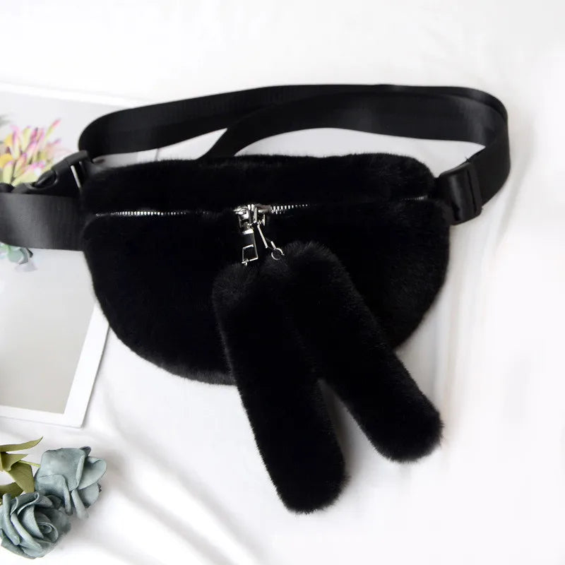 Women Faux Fur Waist Bag Casual Shoulder Tote Bag