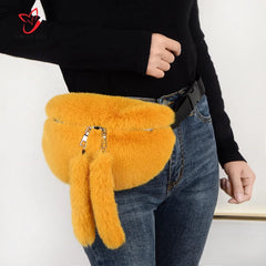 Women Faux Fur Waist Bag Casual Shoulder Tote Bag