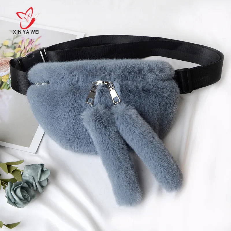 Women Faux Fur Waist Bag Casual Shoulder Tote Bag