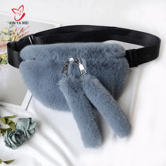 Women Faux Fur Waist Bag Casual Shoulder Tote Bag