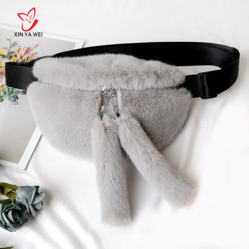 Women Faux Fur Waist Bag Casual Shoulder Tote Bag