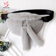 Women Faux Fur Waist Bag Casual Shoulder Tote Bag