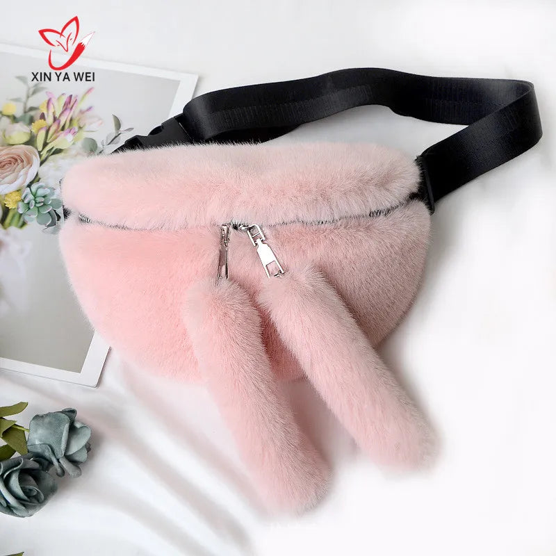 Women Faux Fur Waist Bag Casual Shoulder Tote Bag