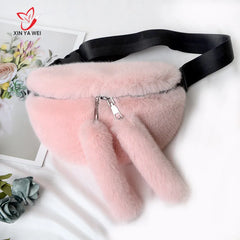 Women Faux Fur Waist Bag Casual Shoulder Tote Bag