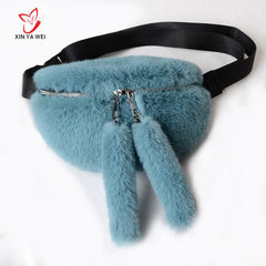 Women Faux Fur Waist Bag Casual Shoulder Tote Bag
