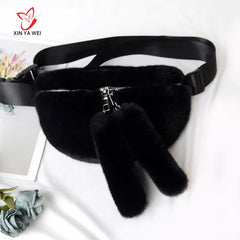 Women Faux Fur Waist Bag Casual Shoulder Tote Bag