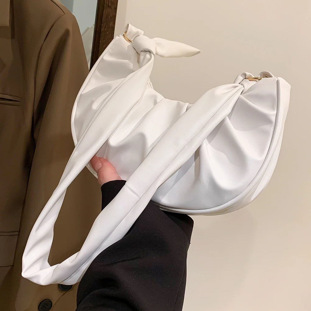 Women Underarm Bag PU Leather Cloud Pleated Ladies Casual Purse