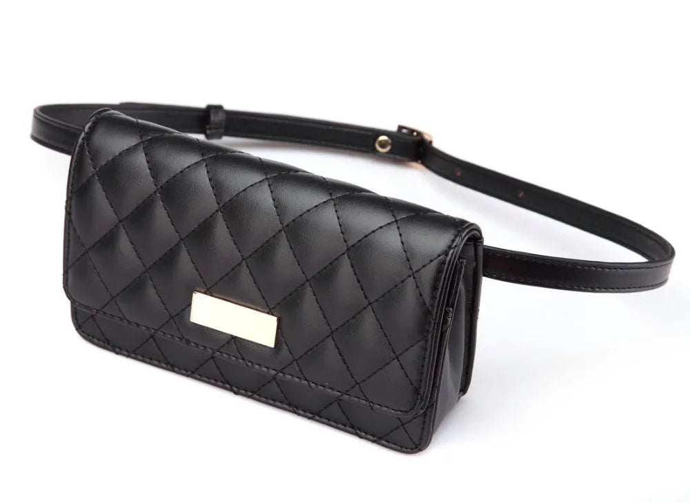 Women Waist Bags Classic Lattice Belt Bag High PU Leather Fanny Pack