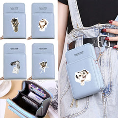 Women Wallets Card Pack Touch Screen Mobile Phone Bag Cat Print Storage Purse