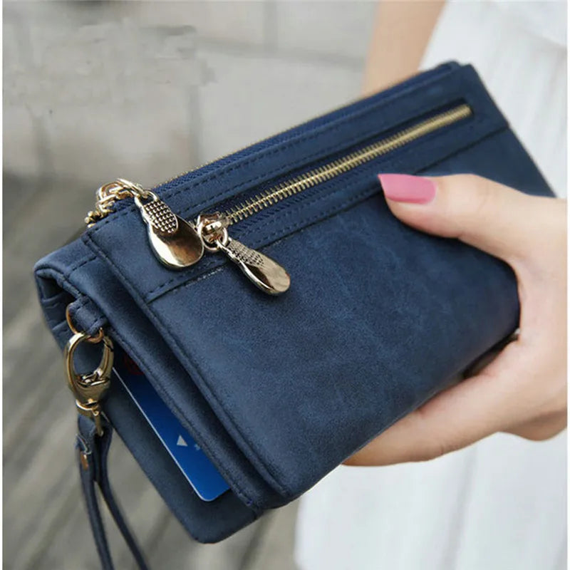 Women Wallets Double Zip Clutch Purse Wristlet Handbag