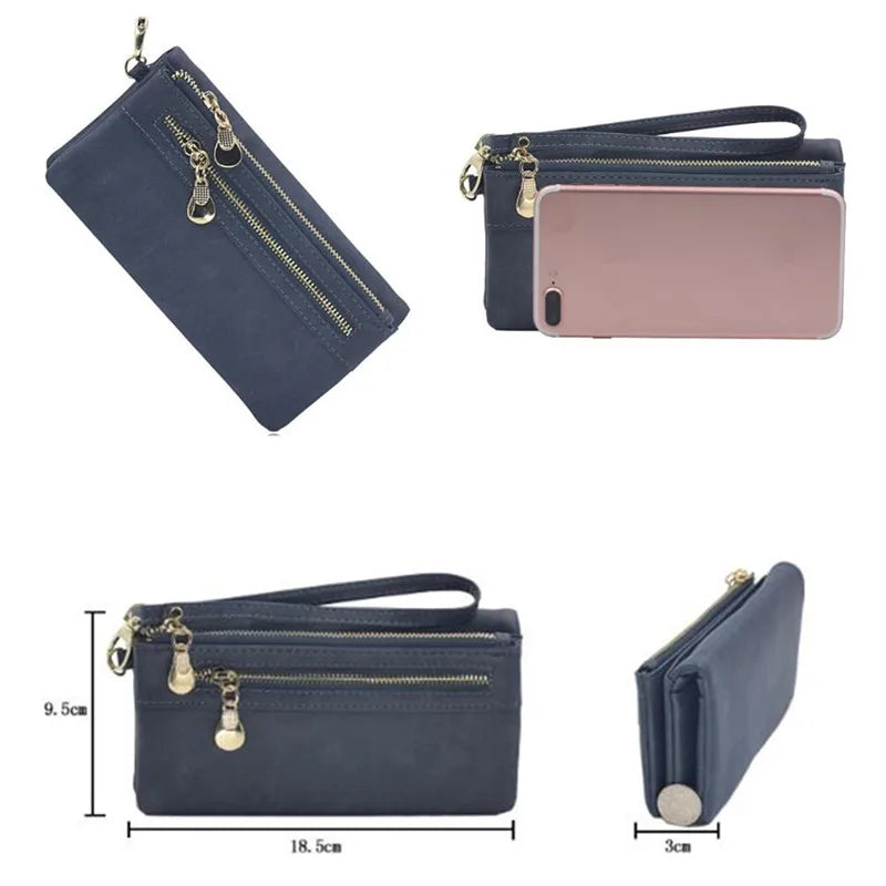 Women Wallets Double Zip Clutch Purse Wristlet Handbag