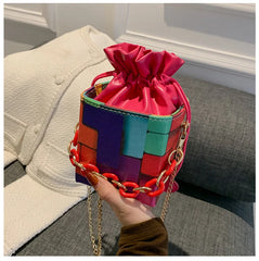 Printed Bucket Bag Chain Strip Messenger Single Shoulder Small Bag