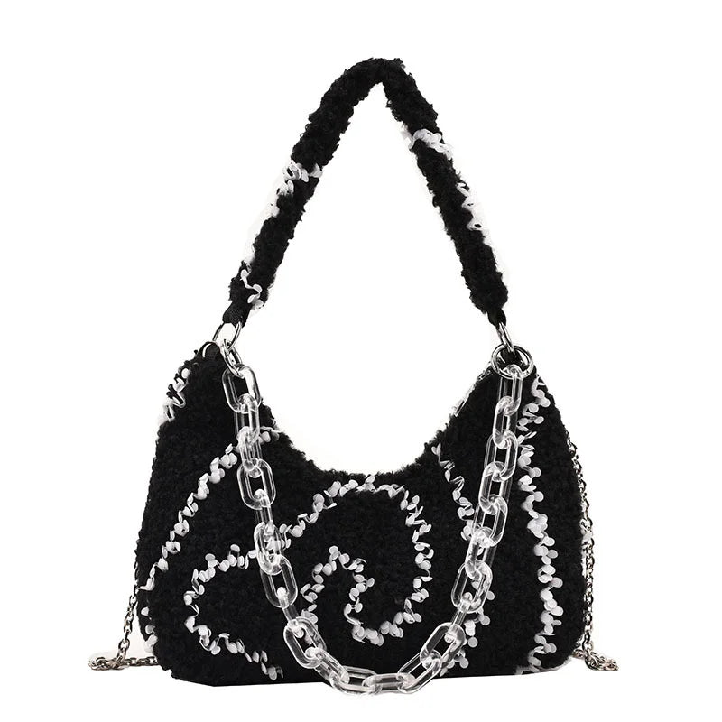 Women's Curly Plush Chain High Capacity Handbag
