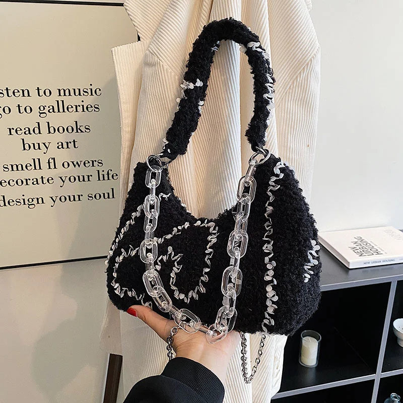 Women's Curly Plush Chain High Capacity Handbag