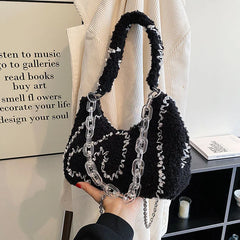 Women's Curly Plush Chain High Capacity Handbag