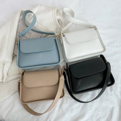 Women's PU Leather Shoulder Bag Solid Color Small Square Flap Purse
