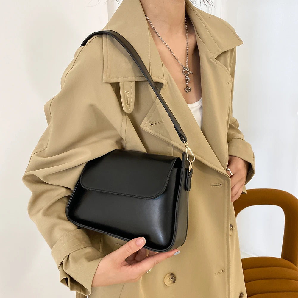 Women's PU Leather Shoulder Bag Solid Color Small Square Flap Purse