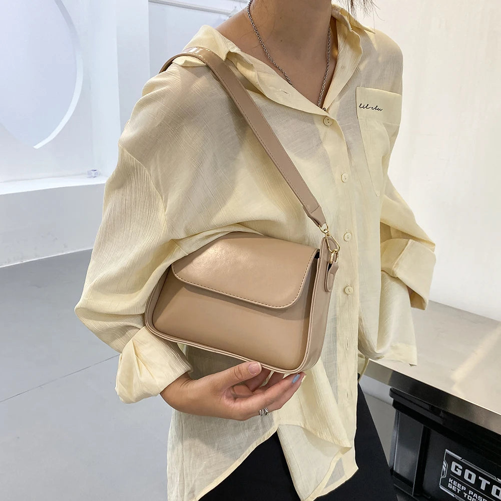 Women's PU Leather Shoulder Bag Solid Color Small Square Flap Purse