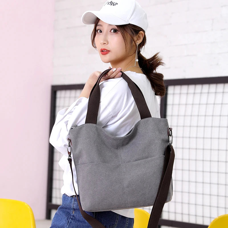 Women's Canvas Bucket Handbag Shoulder Bag Multifunction Satchel